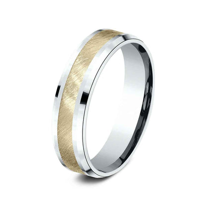 Benchmark Men's 6mm Beveled Edge Satin Finish Wedding Ring in 14K White & Yellow Gold