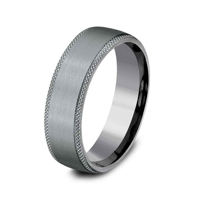 Benchmark Men's 6.5mm Knurl Edge Satin Finish Wedding Ring in Grey Tantalum