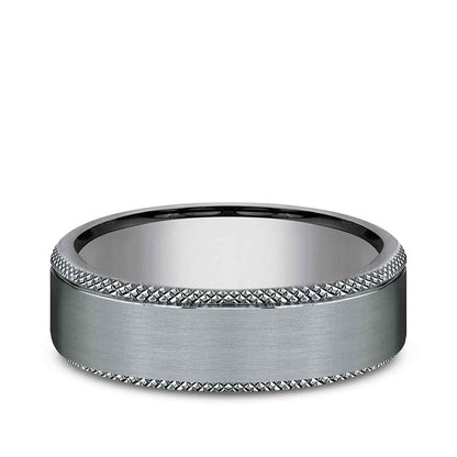 Benchmark Men's 6.5mm Knurl Edge Satin Finish Wedding Ring in Grey Tantalum
