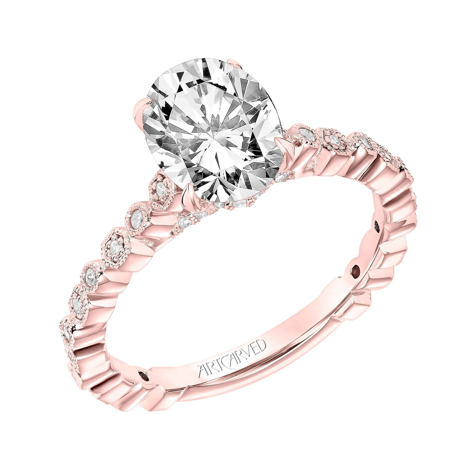 ArtCarved Vintage 1/5 ct. tw. Diamond Filigree Oval Semi-Mount Engagement Ring in 14K Pink Gold front view