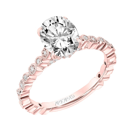 ArtCarved Vintage 1/5 ct. tw. Diamond Filigree Oval Semi-Mount Engagement Ring in 14K Pink Gold front view