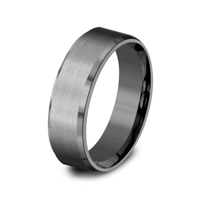 Benchmark Men's 7mm Bevel Edge Satin Finish Wedding Ring in Dark Tantalum