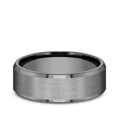 Benchmark Men's 7mm Bevel Edge Satin Finish Wedding Ring in Dark Tantalum