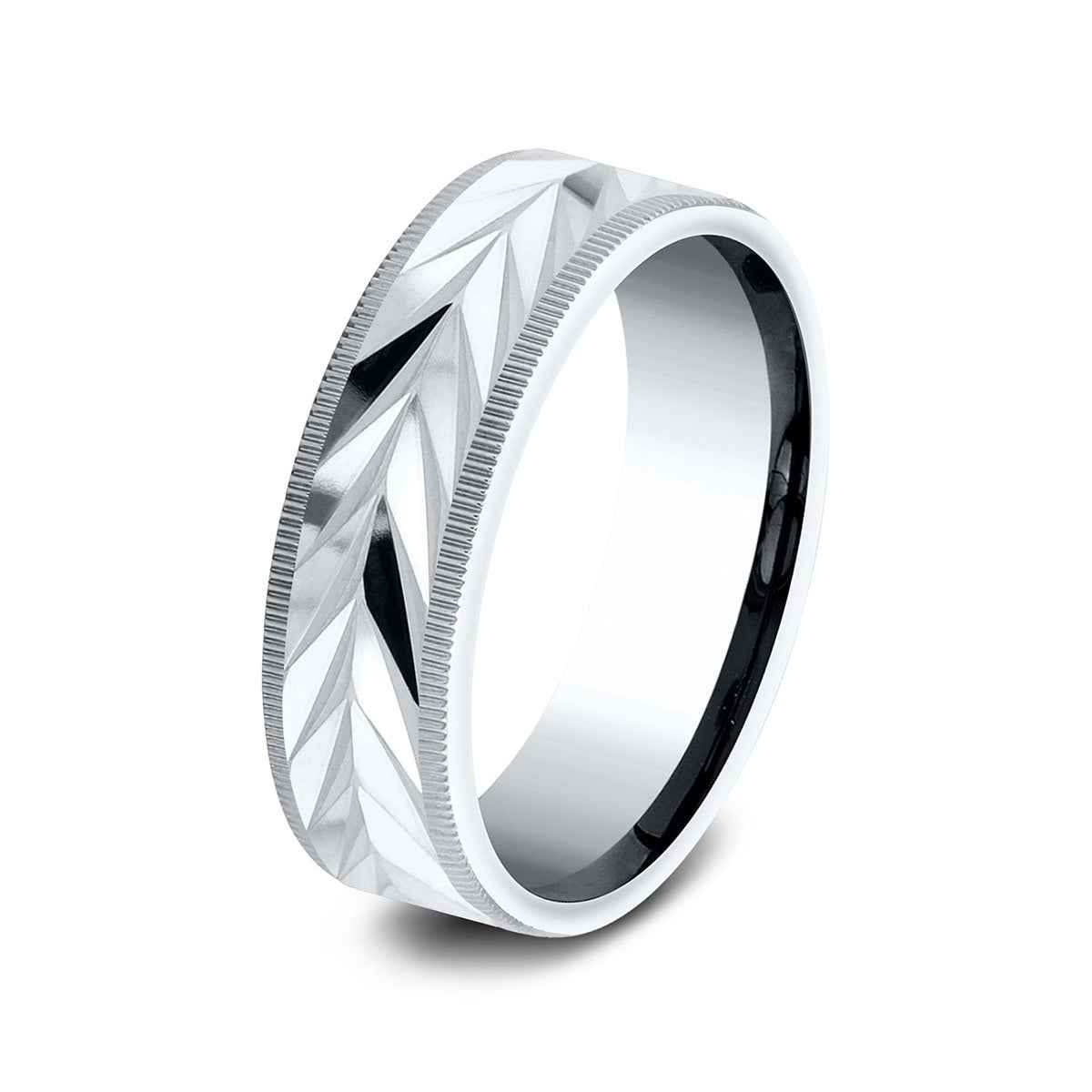 Benchmark Men's 7mm Milgrain Edge Carved Wedding Ring in 14K White Gold