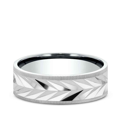 Benchmark Men's 7mm Milgrain Edge Carved Wedding Ring in 14K White Gold