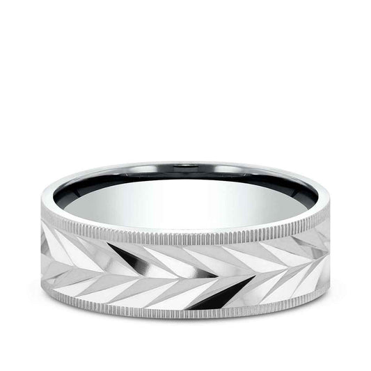 Benchmark Men's 7mm Milgrain Edge Carved Wedding Ring in 14K White Gold