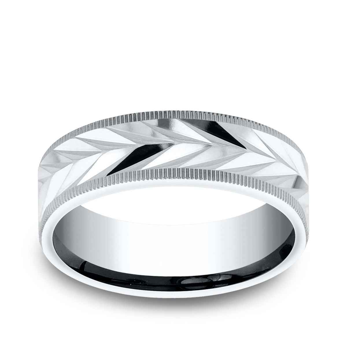Benchmark Men's 7mm Milgrain Edge Carved Wedding Ring in 14K White Gold