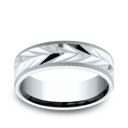 Benchmark Men's 7mm Milgrain Edge Carved Wedding Ring in 14K White Gold