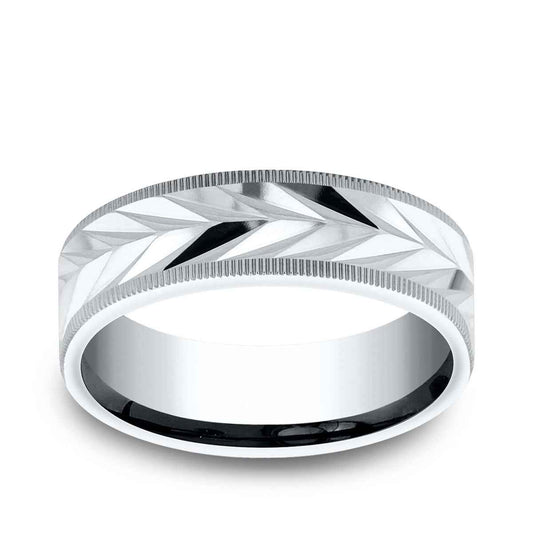 Benchmark Men's 7mm Milgrain Edge Carved Wedding Ring in 14K White Gold