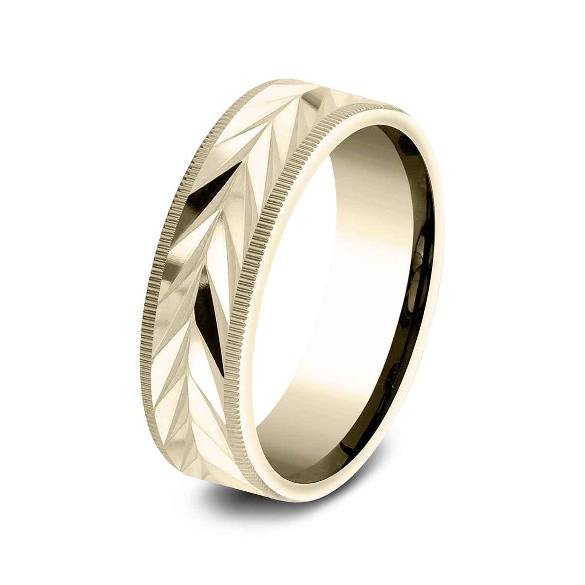 Benchmark Men's 7mm Milgrain Edge Carved Wedding Ring in 14K Yellow Gold