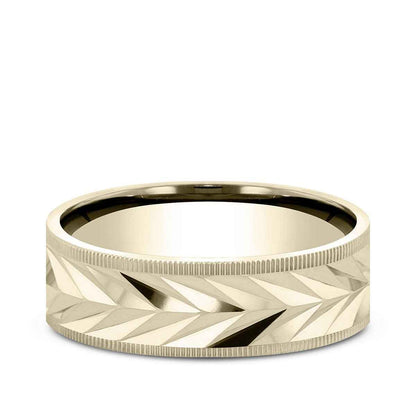 Benchmark Men's 7mm Milgrain Edge Carved Wedding Ring in 14K Yellow Gold