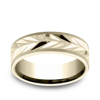 Benchmark Men's 7mm Milgrain Edge Carved Wedding Ring in 14K Yellow Gold