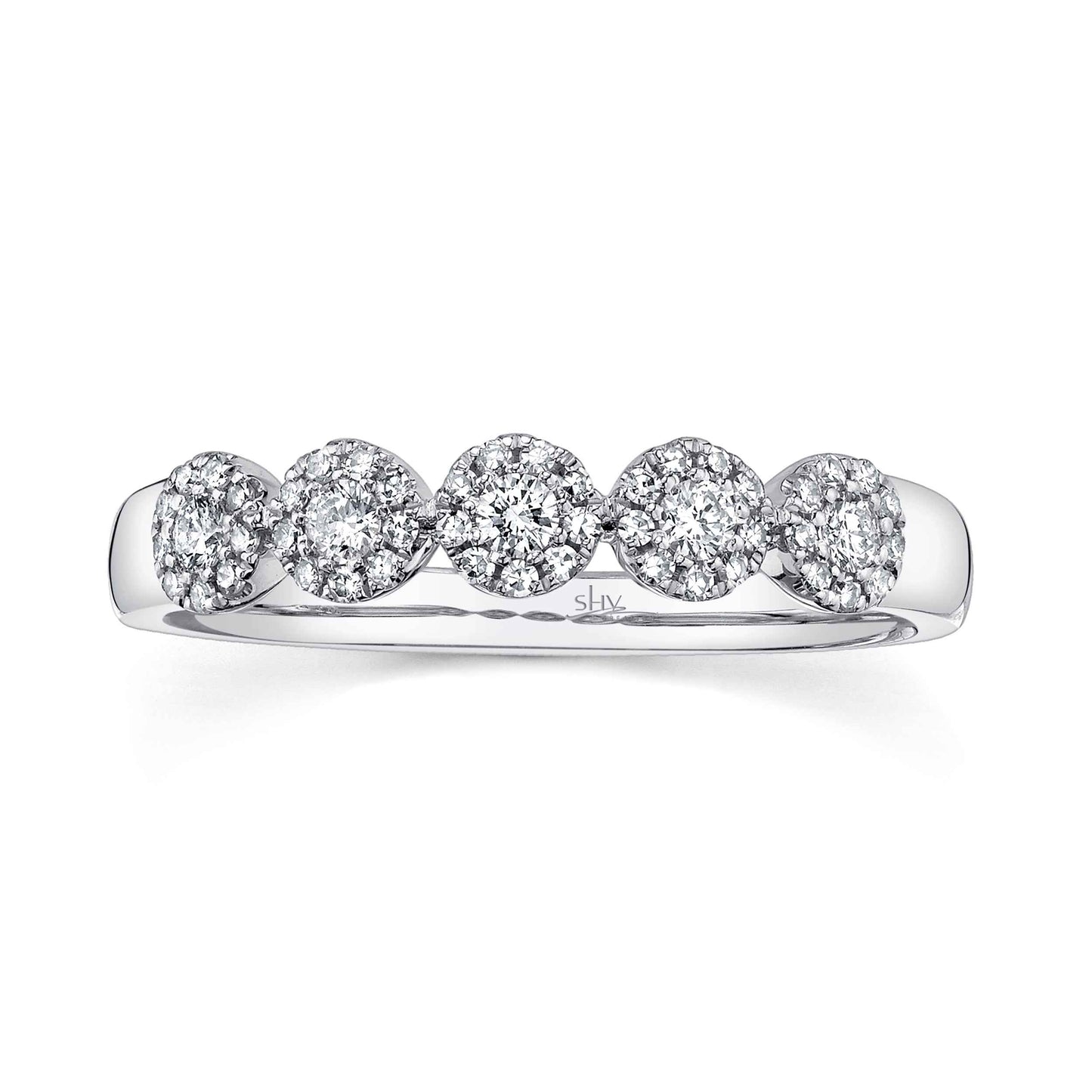 Shy Creation 3/8 ct. tw. Round Brilliant Diamond Cluster Halo Fashion Ring in 14K White Gold close-up detail