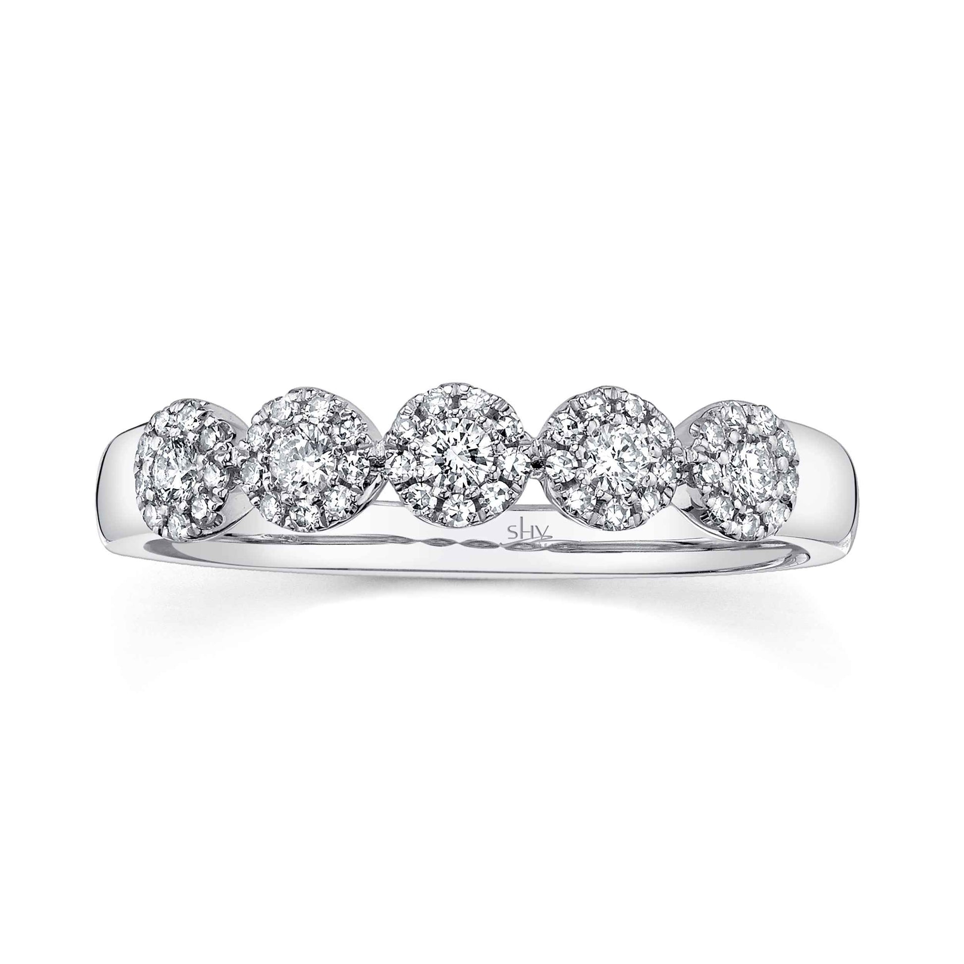 Shy Creation 3/8 ct. tw. Round Brilliant Diamond Cluster Halo Fashion Ring in 14K White Gold close-up detail