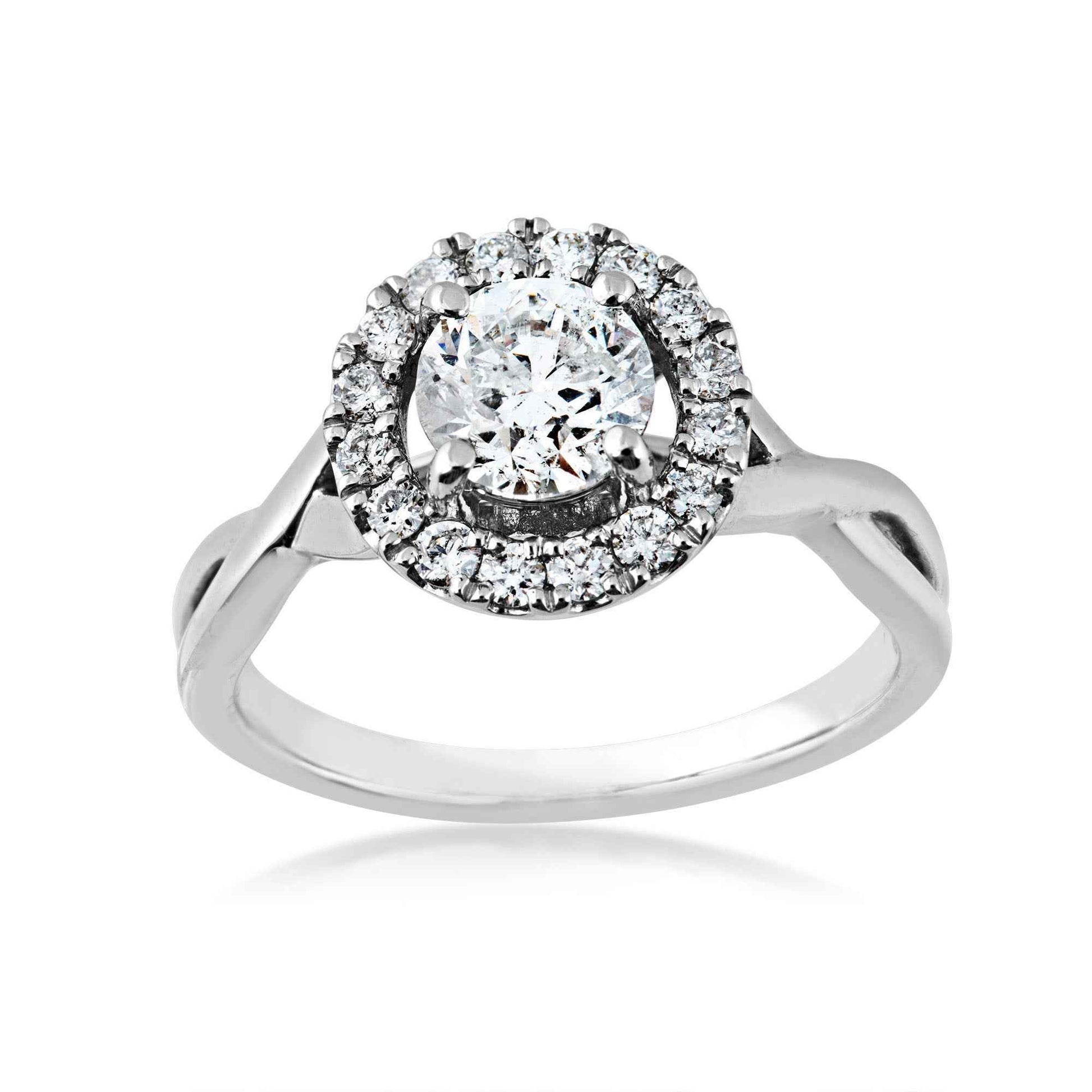 Natural 1-1/3 ct. tw. Round Brilliant Diamond Halo Twist Engagement Ring in 14K White Gold