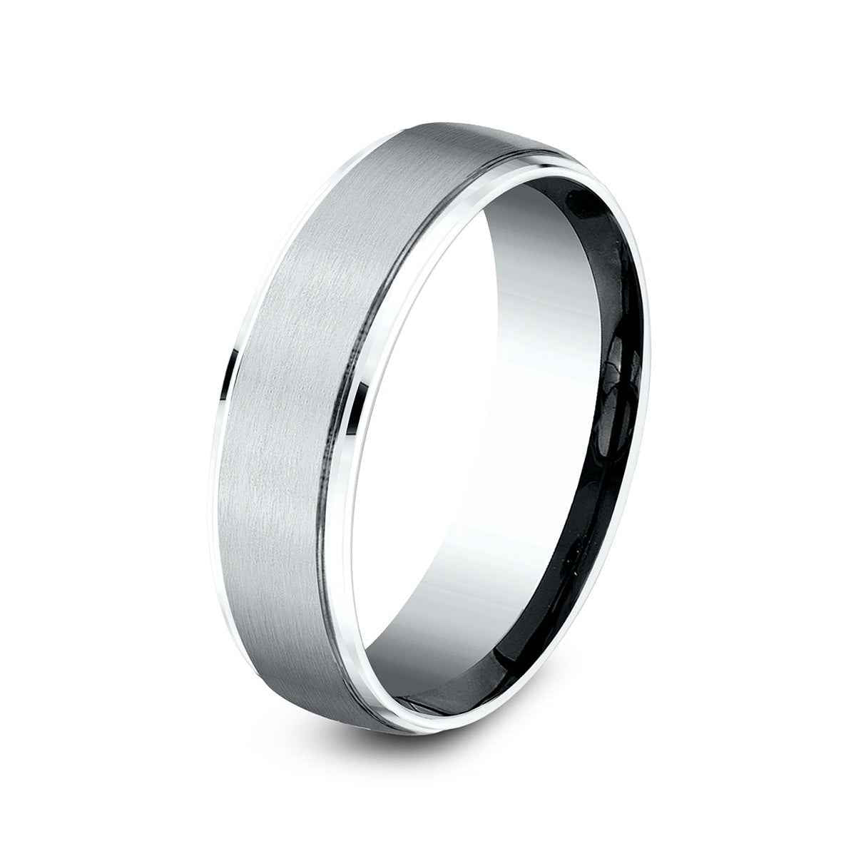 Benchmark Men's 6.5mm Drop Edge Satin Finish Wedding Ring in 14K White Gold