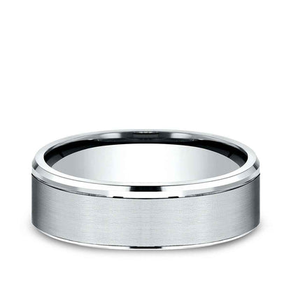 Benchmark Men's 6.5mm Drop Edge Satin Finish Wedding Ring in 14K White Gold