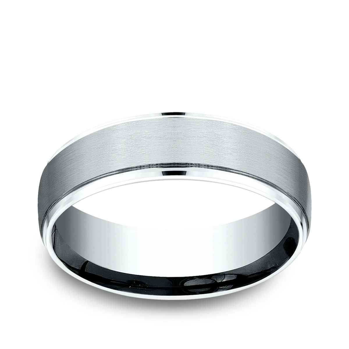 Benchmark Men's 6.5mm Drop Edge Satin Finish Wedding Ring in 14K White Gold