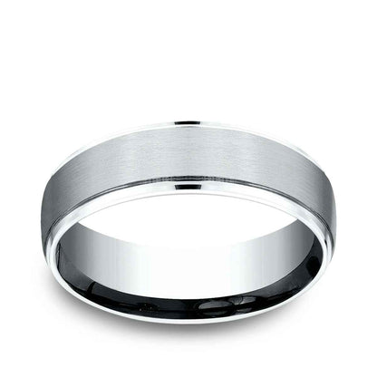 Benchmark Men's 6.5mm Drop Edge Satin Finish Wedding Ring in 14K White Gold
