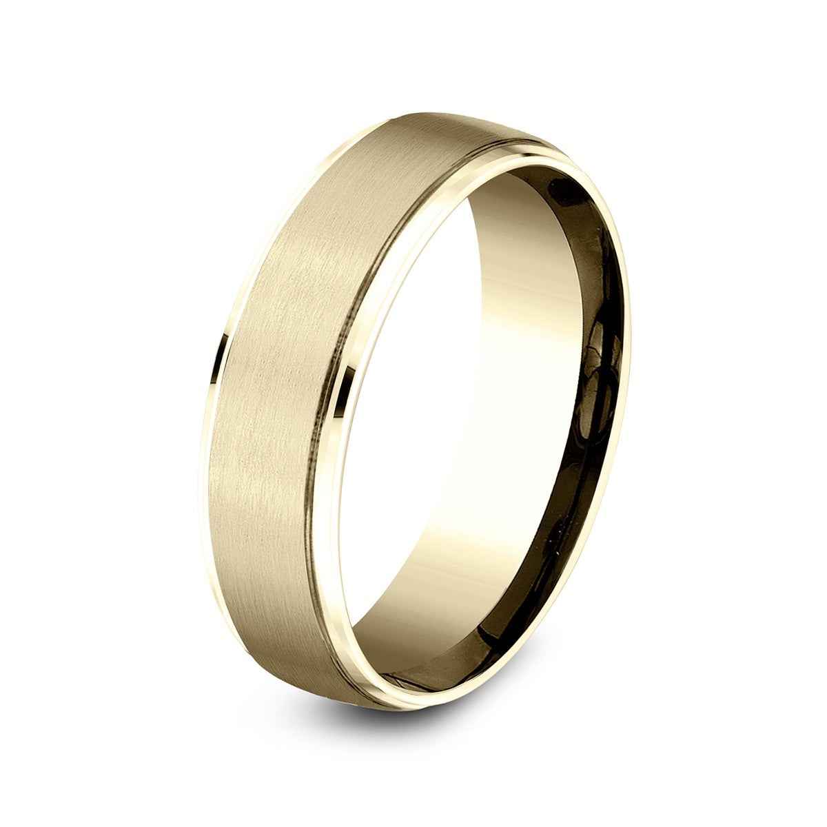 Benchmark Men's 6.5mm Drop Edge Satin Finish Wedding Ring in 14K Yellow Gold