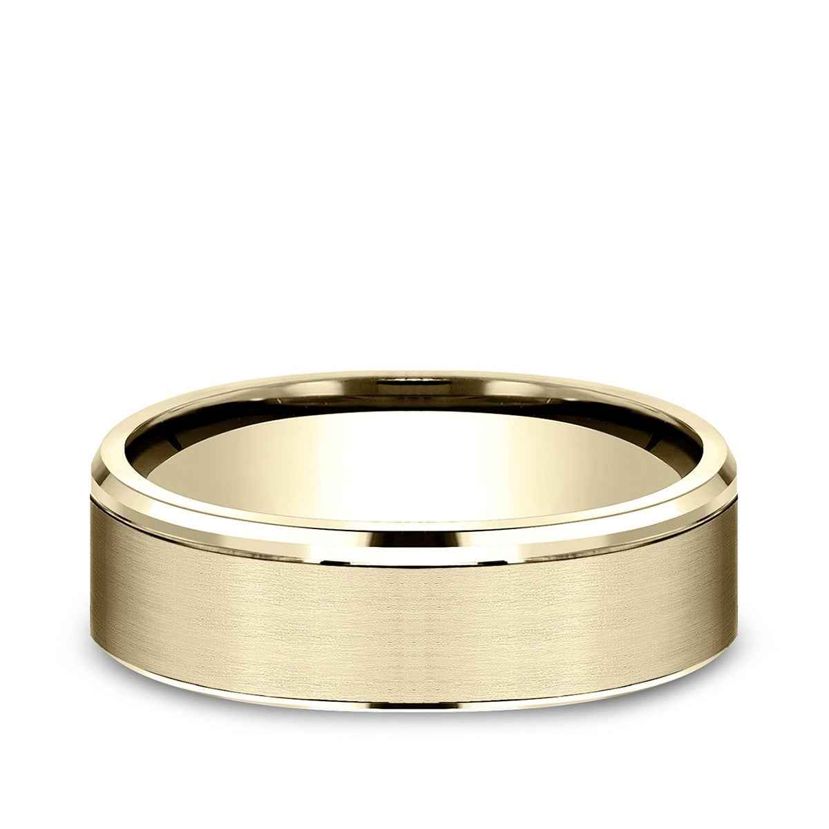 Benchmark Men's 6.5mm Drop Edge Satin Finish Wedding Ring in 14K Yellow Gold