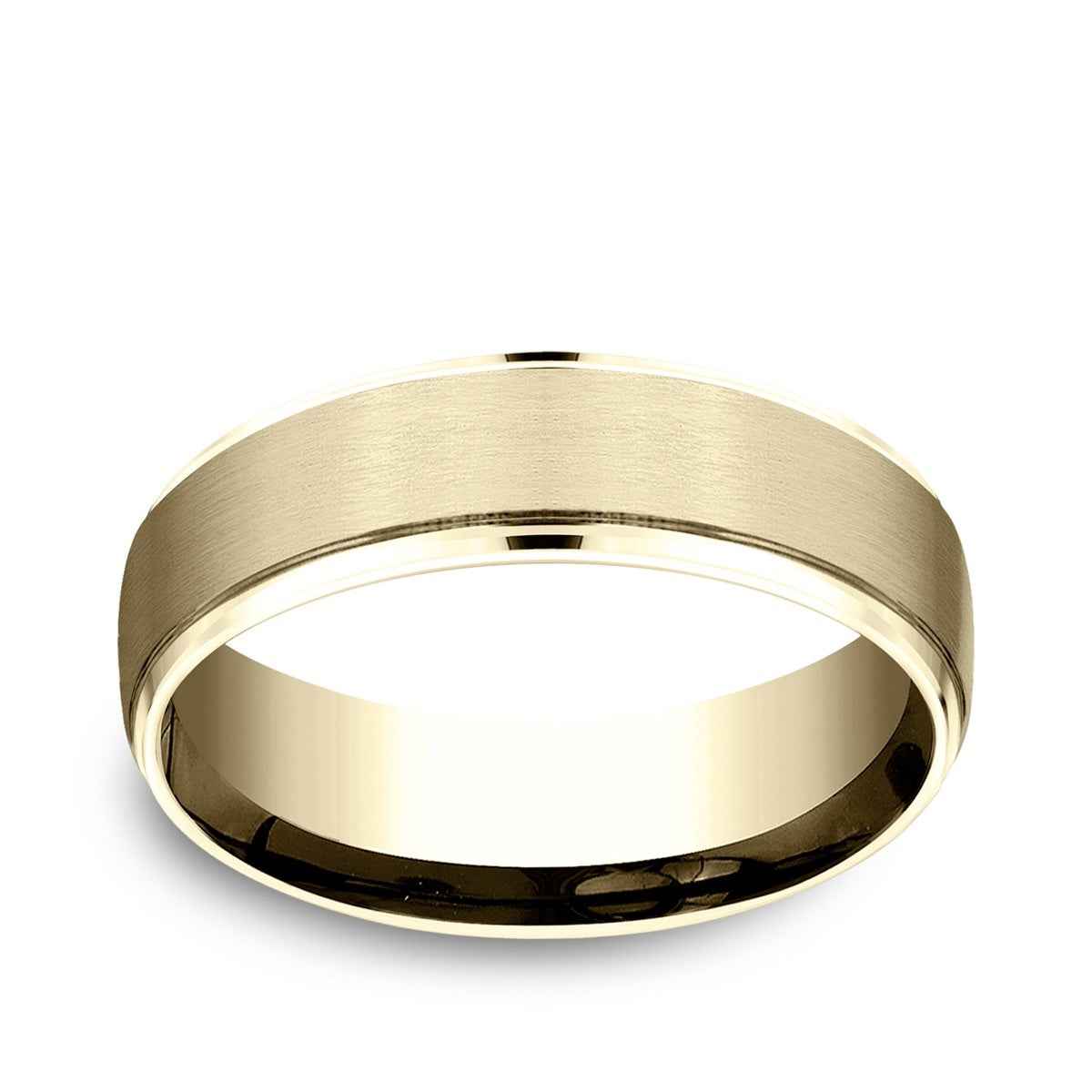 Benchmark Men's 6.5mm Drop Edge Satin Finish Wedding Ring in 14K Yellow Gold