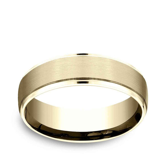 Benchmark Men's 6.5mm Drop Edge Satin Finish Wedding Ring in 14K Yellow Gold