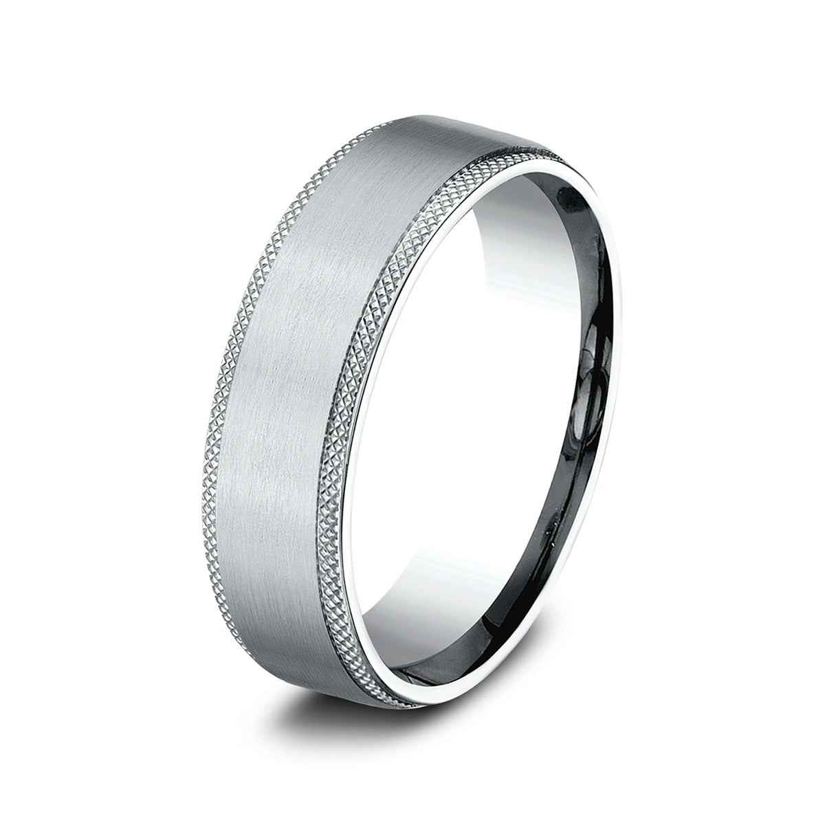 Benchmark Men's 6.5mm Knurl Edge Satin Finish Wedding Ring in 10K White Gold