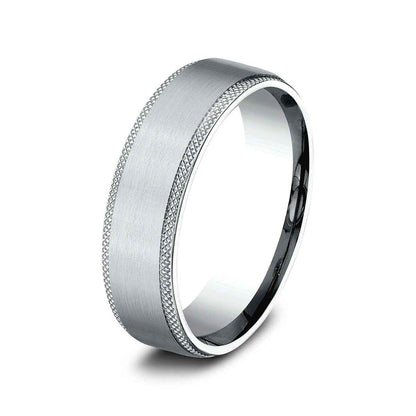 Benchmark Men's 6.5mm Knurl Edge Satin Finish Wedding Ring in 10K White Gold