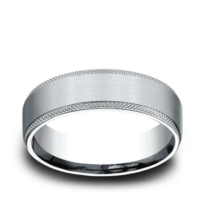 Benchmark Men's 6.5mm Knurl Edge Satin Finish Wedding Ring in 10K White Gold