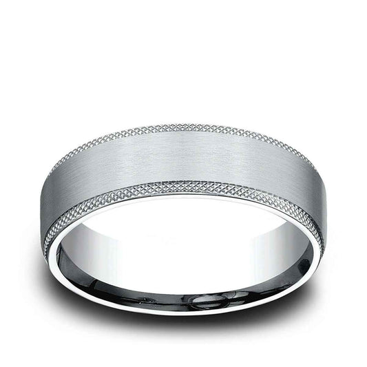 Benchmark Men's 6.5mm Knurl Edge Satin Finish Wedding Ring in 10K White Gold