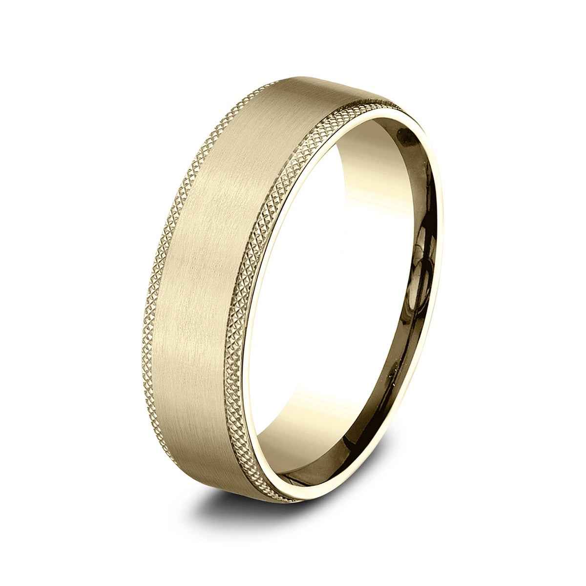 Benchmark Men's 6.5mm Knurl Edge Satin Finish Wedding Ring in 10K Yellow Gold