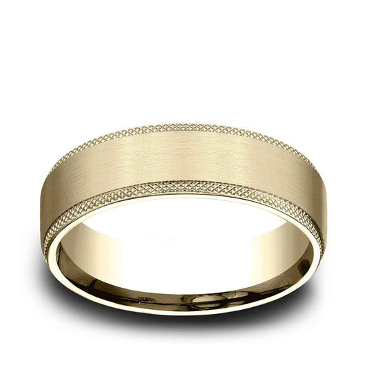 Benchmark Men's 6.5mm Knurl Edge Satin Finish Wedding Ring in 10K Yellow Gold