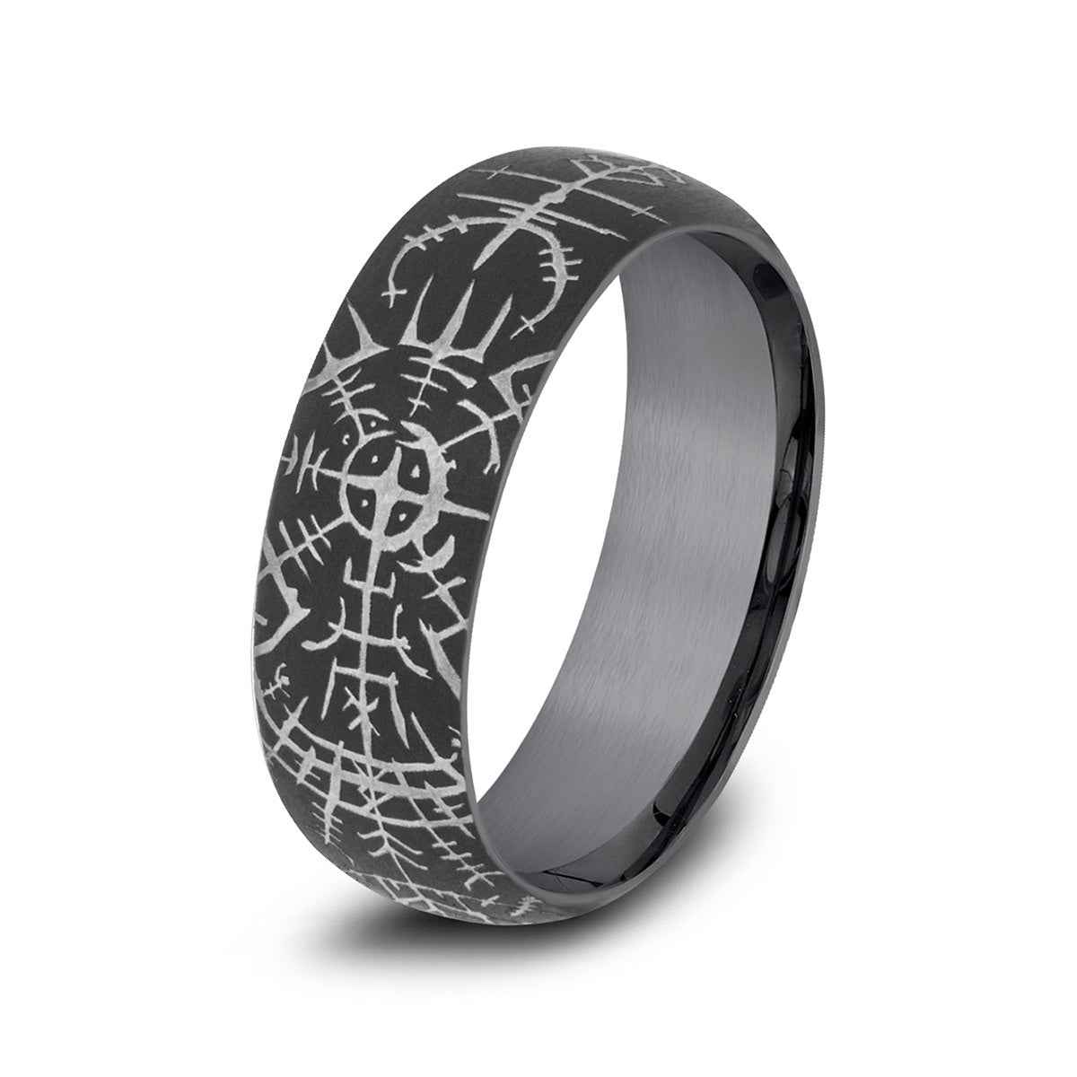 Benchmark Men's 8mm Viking Desing Wedding Ring in Dark Tantalum