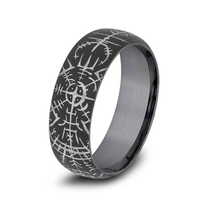 Benchmark Men's 8mm Viking Desing Wedding Ring in Dark Tantalum