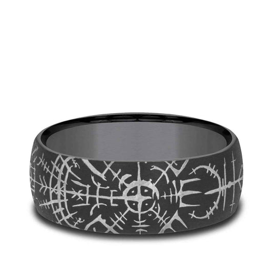 Benchmark Men's 8mm Viking Desing Wedding Ring in Dark Tantalum