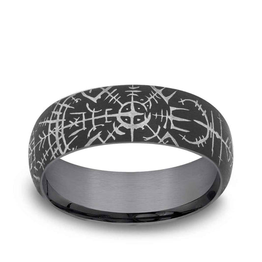 Benchmark Men's 8mm Viking Desing Wedding Ring in Dark Tantalum