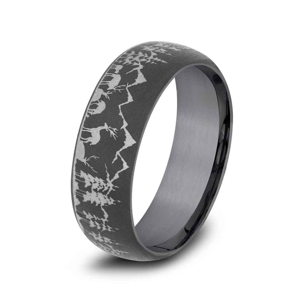 Benchmark Men's 8mm Mountain Desing Wedding Ring in Dark Tantalum