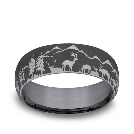 Benchmark Men's 8mm Mountain Desing Wedding Ring in Dark Tantalum