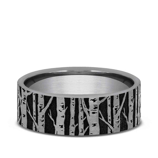 Benchmark Men's 7mm Brich Tree Design Wedding Ring in Tungsten
