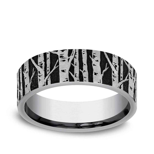 Benchmark Men's 7mm Brich Tree Design Wedding Ring in Tungsten