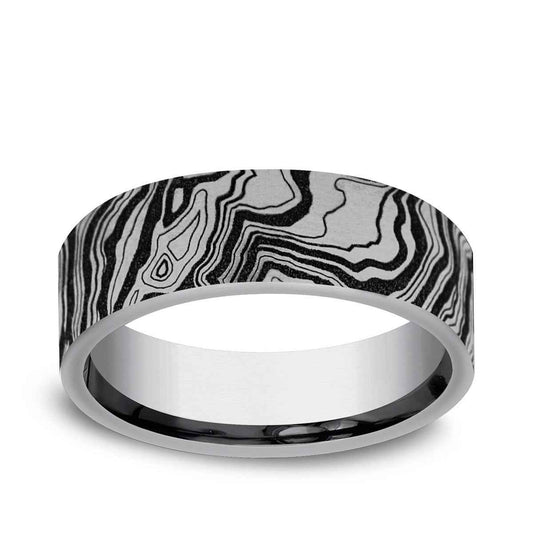 Benchmark Men's 7mm Topography Design Wedding Ring in Tungsten