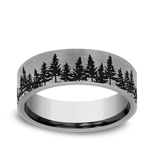 Benchmark Men's 7mm Treeline Design Wedding Ring in Tungsten