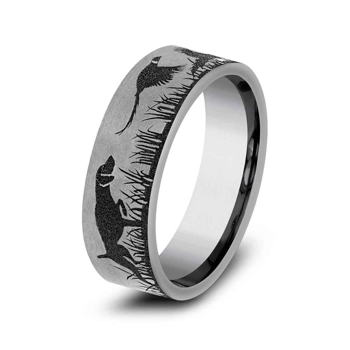 Benchmark Men's 7mm Pointer & Pheasant Design Wedding Ring in Tungsten