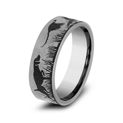 Benchmark Men's 7mm Pointer & Pheasant Design Wedding Ring in Tungsten