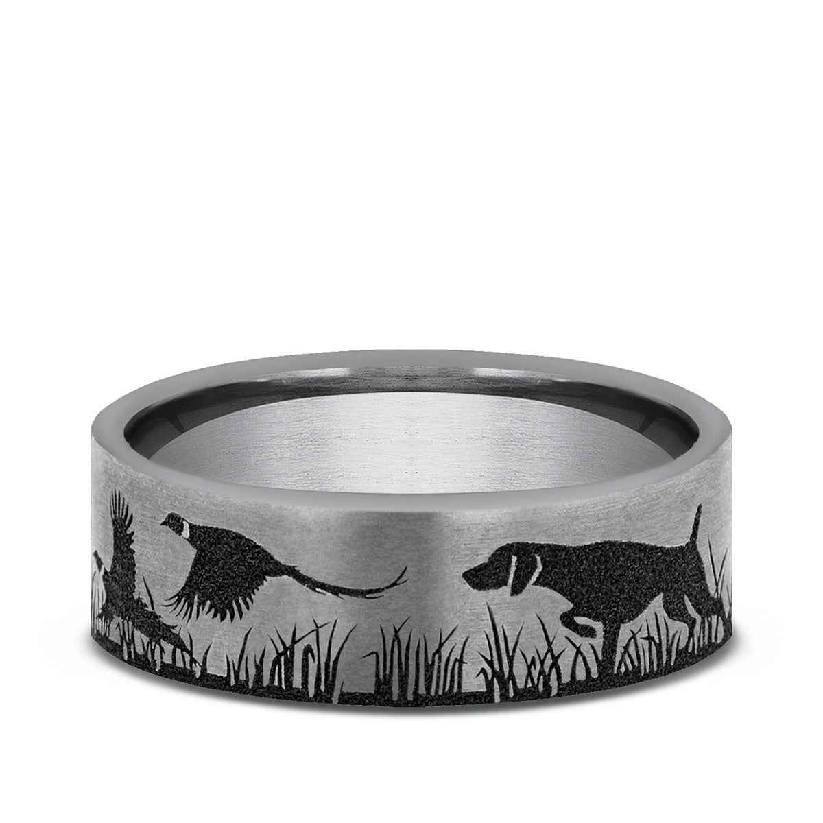 Benchmark Men's 7mm Pointer & Pheasant Design Wedding Ring in Tungsten