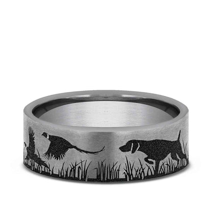 Benchmark Men's 7mm Pointer & Pheasant Design Wedding Ring in Tungsten