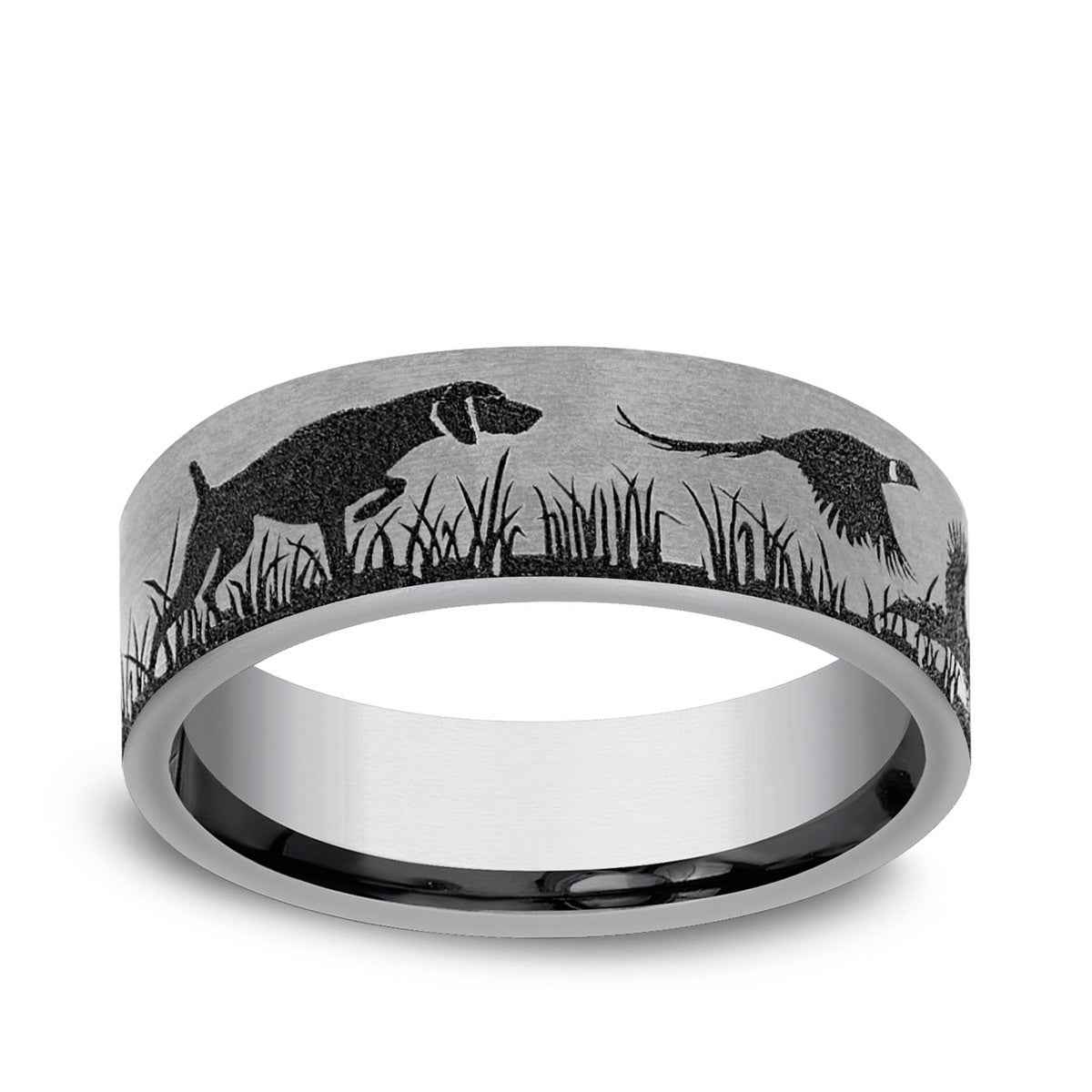 Benchmark Men's 7mm Pointer & Pheasant Design Wedding Ring in Tungsten