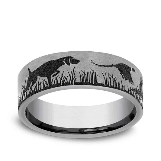 Benchmark Men's 7mm Pointer & Pheasant Design Wedding Ring in Tungsten