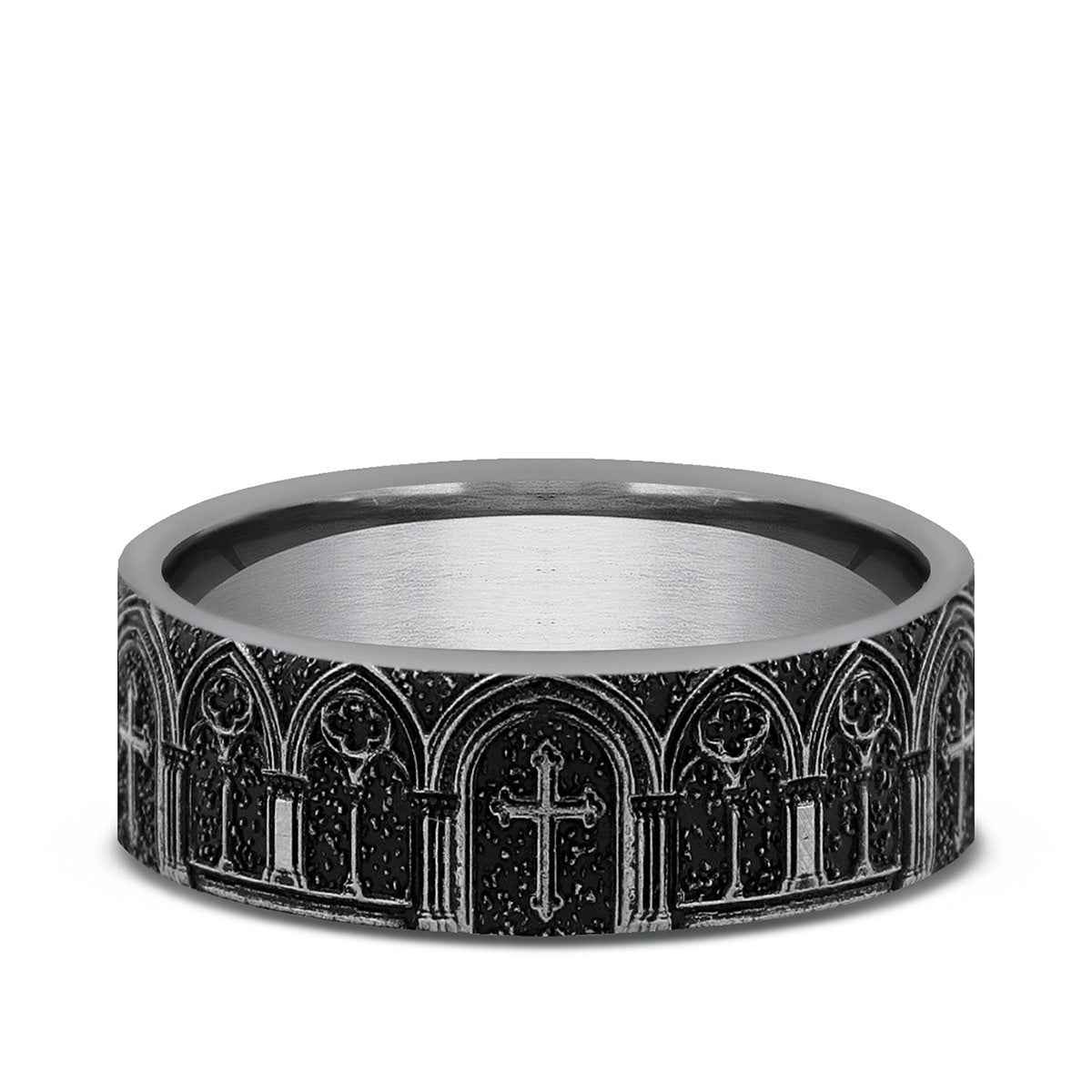 Benchmark Men's 7mm Cathedral Design Wedding Ring in Tungsten